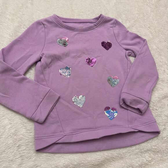 Purple Sequin Heart Sweatshirt sz 6 Girl Pull Over Sweatshirt - Picture 3 of 5